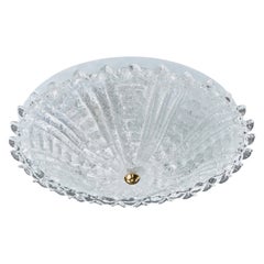 Italian Designer, Flush Mount, Glass, Brass, Italy, 1970s