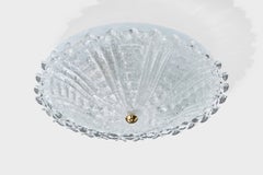 Italian Designer, Flush Mount, Glass, Brass, Italy, 1970s