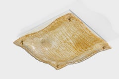 Italian Designer, Flush Mount, Glass, Metal, Brass, Italy, 1970s