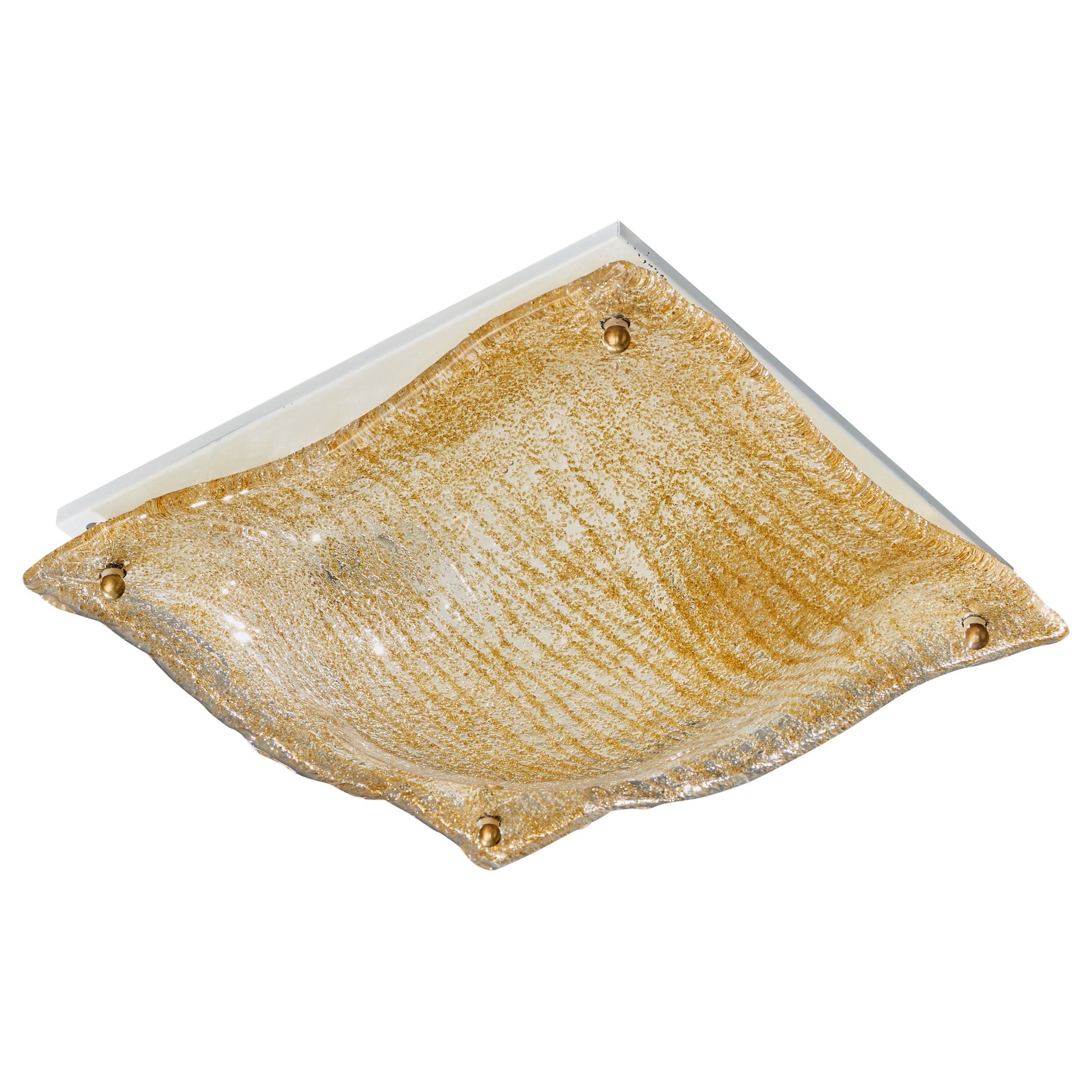 Italian Designer, Flush Mount, Glass, Metal, Brass, Italy, 1970s