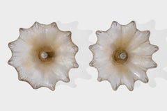 Italian Designer, Flush Mounts, Glass, Brass, Italy, 1970s