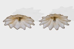 Italian Designer, Flush Mounts, Glass, Brass, Italy, 1970s