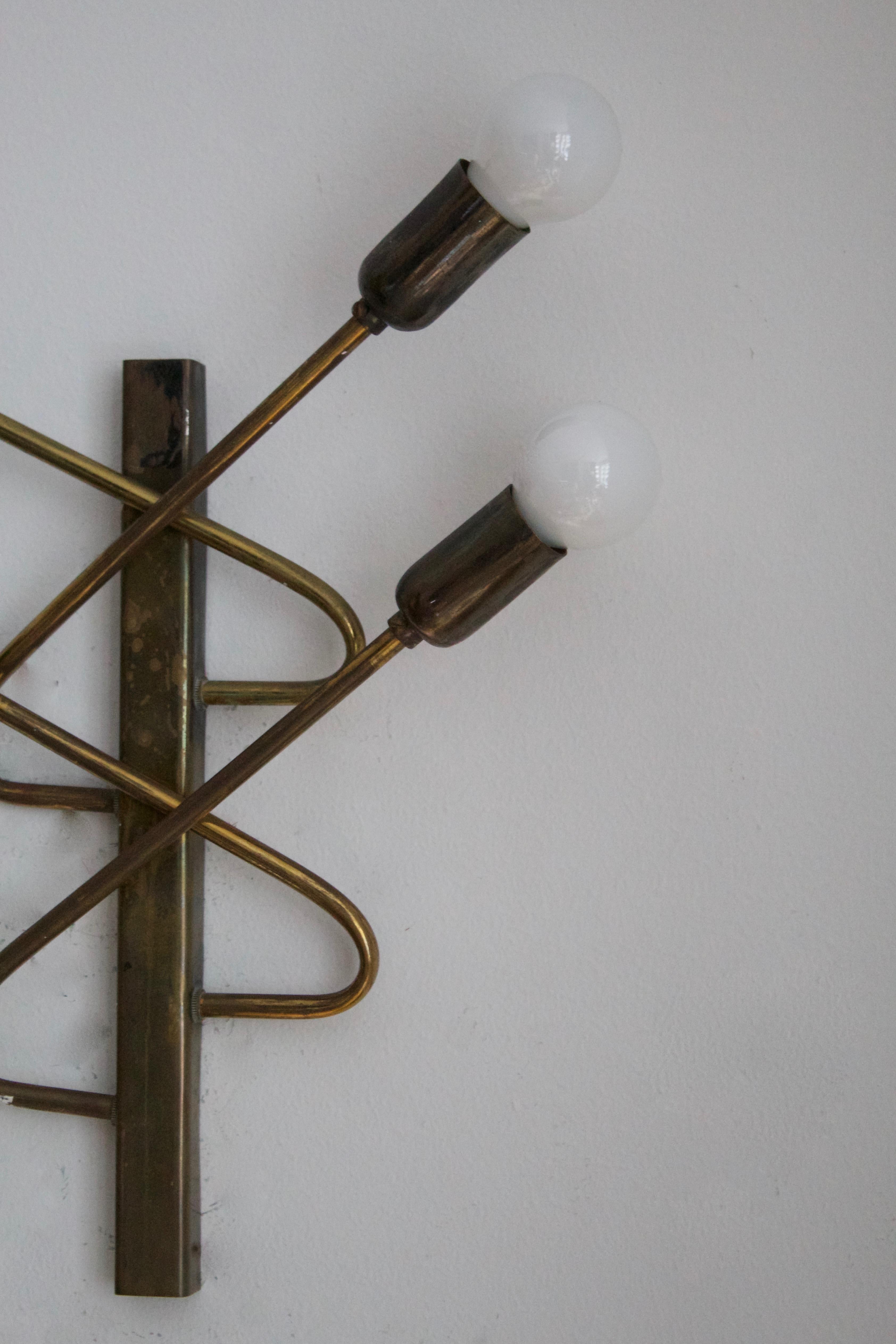 Italian Designer, Four-Armed Wall Lights / Sconces, Brass, Italy, 1940s In Good Condition In High Point, NC