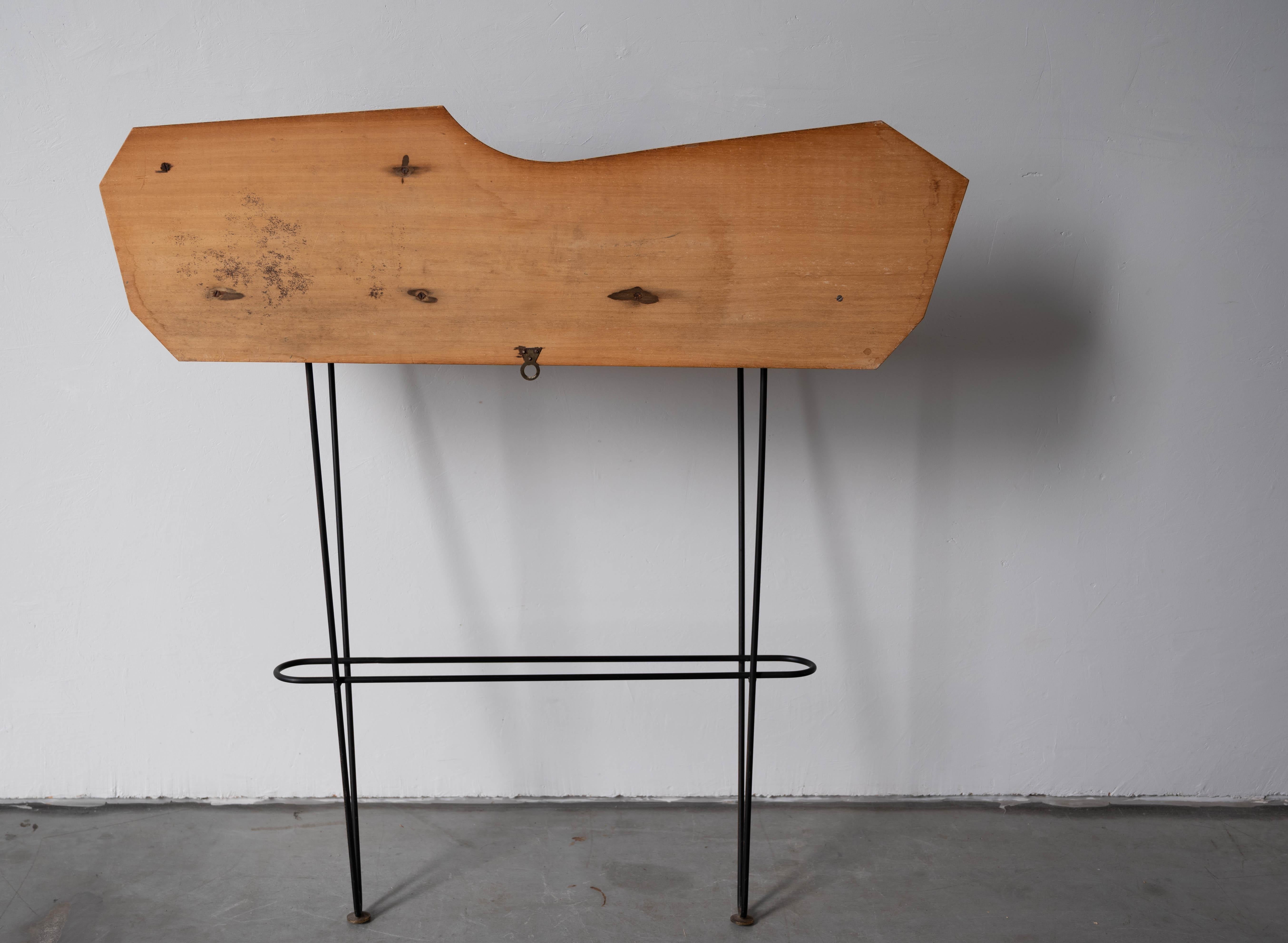 Italian Designer, Freeform Console, Plywood, Black Metal, Wood, Italy, 1950s 2