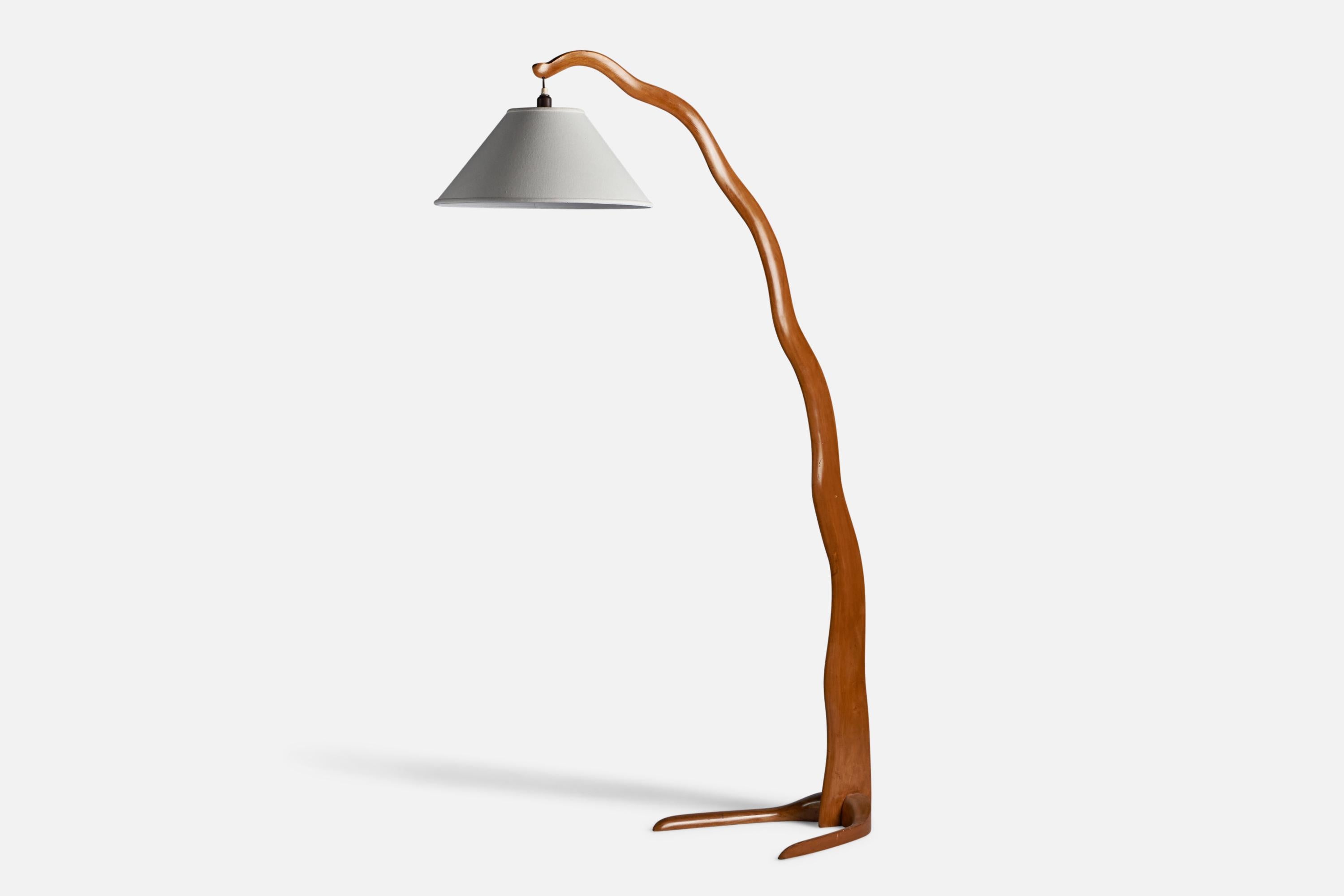 A freeform wood and white fabric floor lamp, designed and produced in Italy, 1940s.

Overall Dimensions (inches): 69.5 