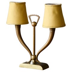 Italian Designer, Freeform Table Lamp, Brass, Fabric Italy, 1940s