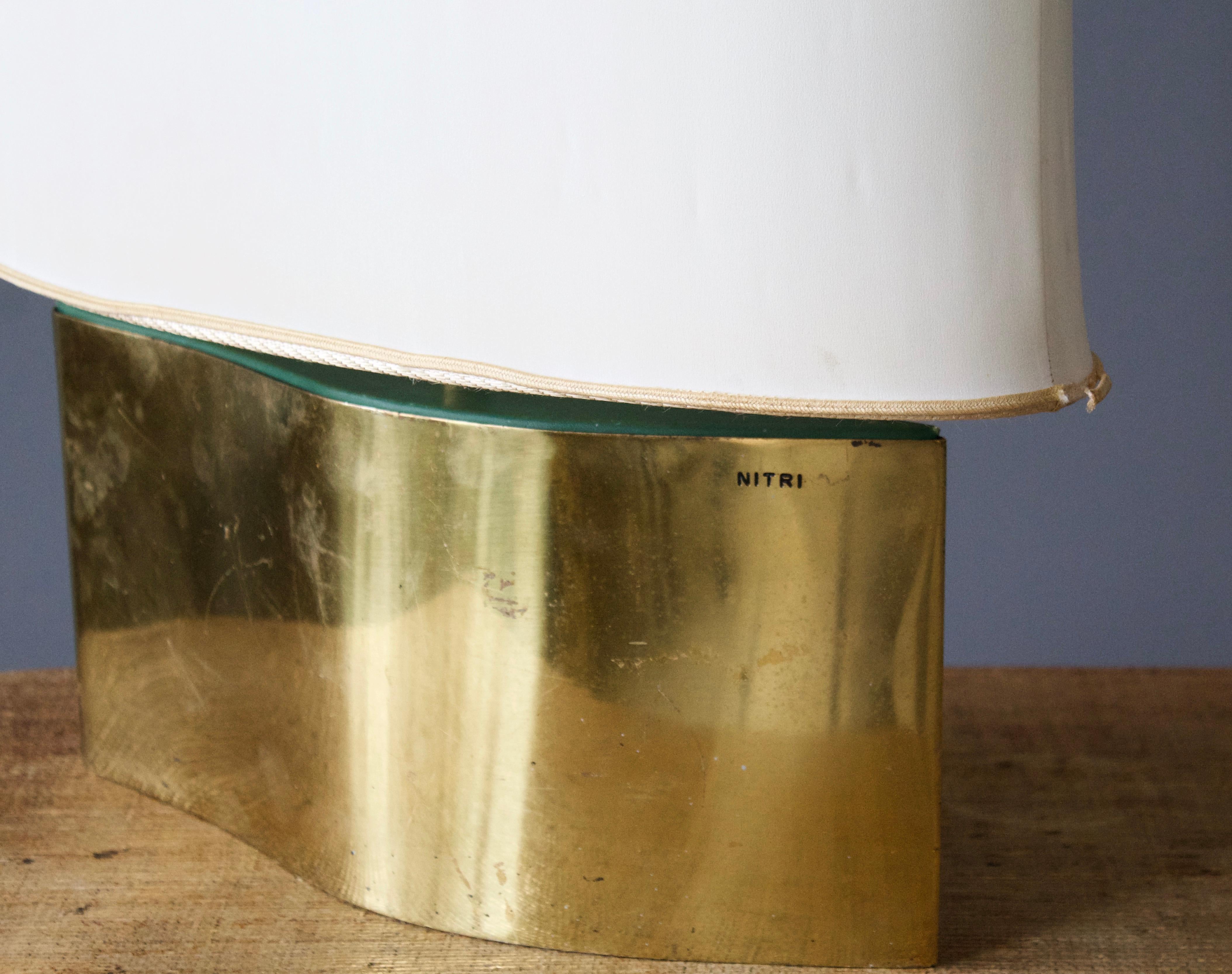 Italian Designer, Freeform Table Lamp, Brass, Green Acrylic, Fabric Italy, 1960s In Good Condition In High Point, NC