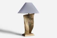Lampada da tavolo freeform di design italiano, ottone, rattan, Italia, anni '70