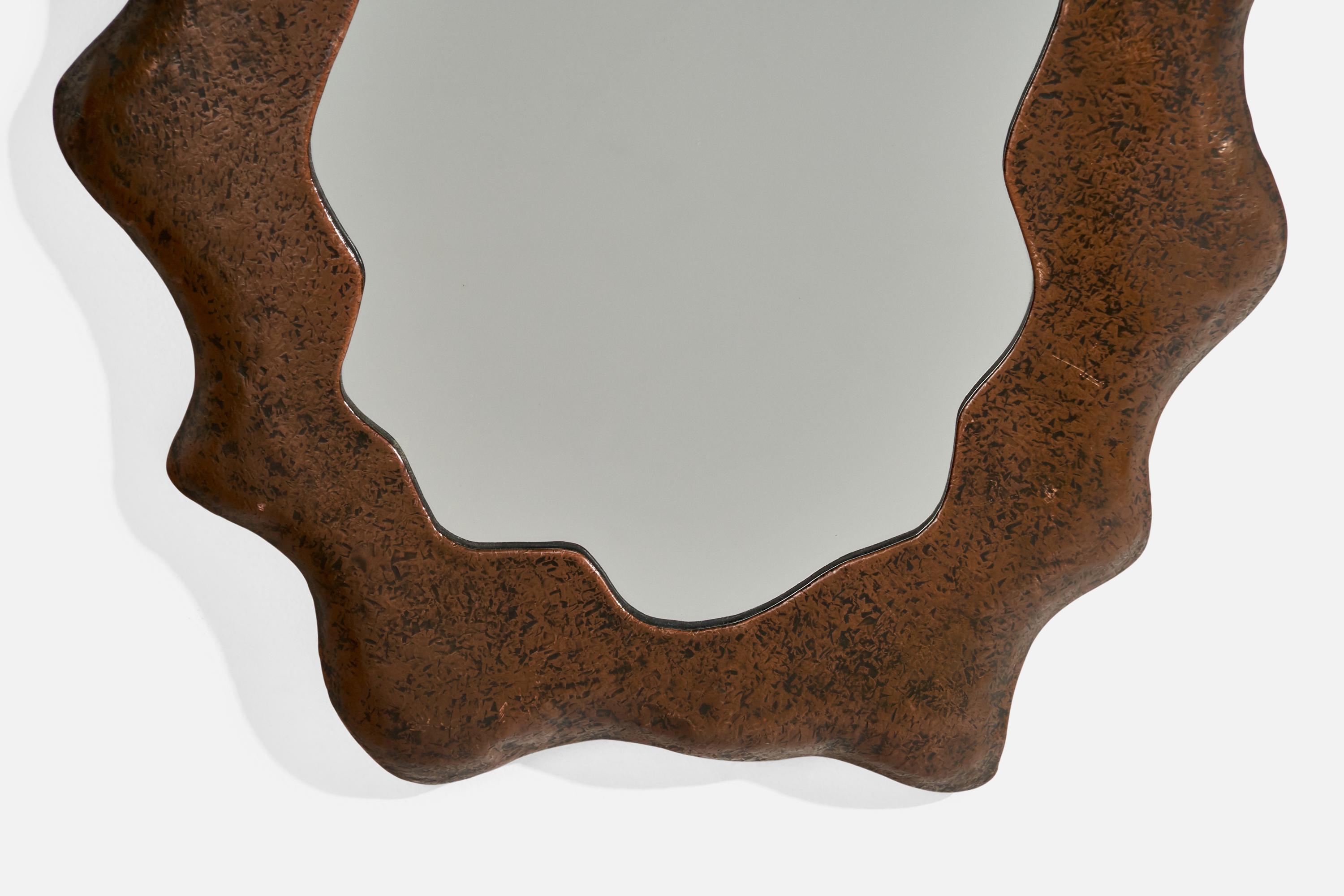Italian Designer, Freeform Wall Mirror, Copper, Mirror Glass, Italy, 1950s For Sale 2