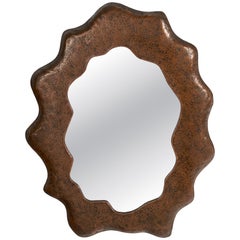 Italian Designer, Freeform Wall Mirror, Copper, Mirror Glass, Italy, 1950s