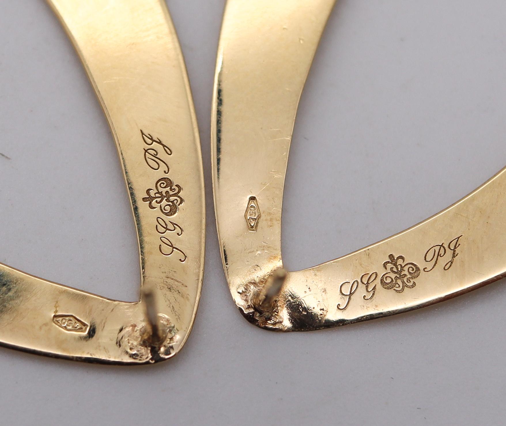 Italienische geometrische Freiform-Tropfen-Ohrringe der italienischen Designerin aus 18 Karat Gelbgold im Zustand „Gut“ im Angebot in Miami, FL
