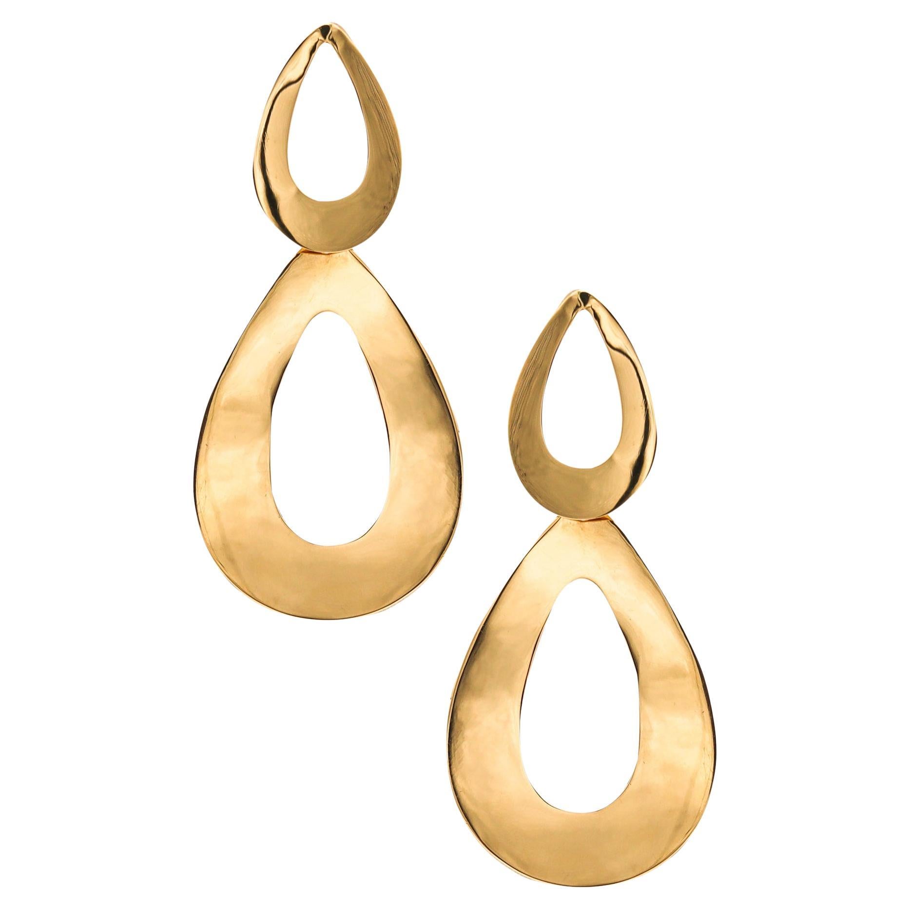 Italian Designer Geometric Free Form Dangle Drop Earrings in 18kt Yellow Gold For Sale