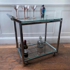 Italian Designer Glass and Chrome Drinks Trolley or Bar Cart