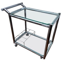 Used Italian Designer Glass and Chrome Drinks Trolley or Bar Cart