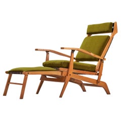 Retro Italian Designer, Green Lounge Chair, Beech, Velvet, Italy, 1950s