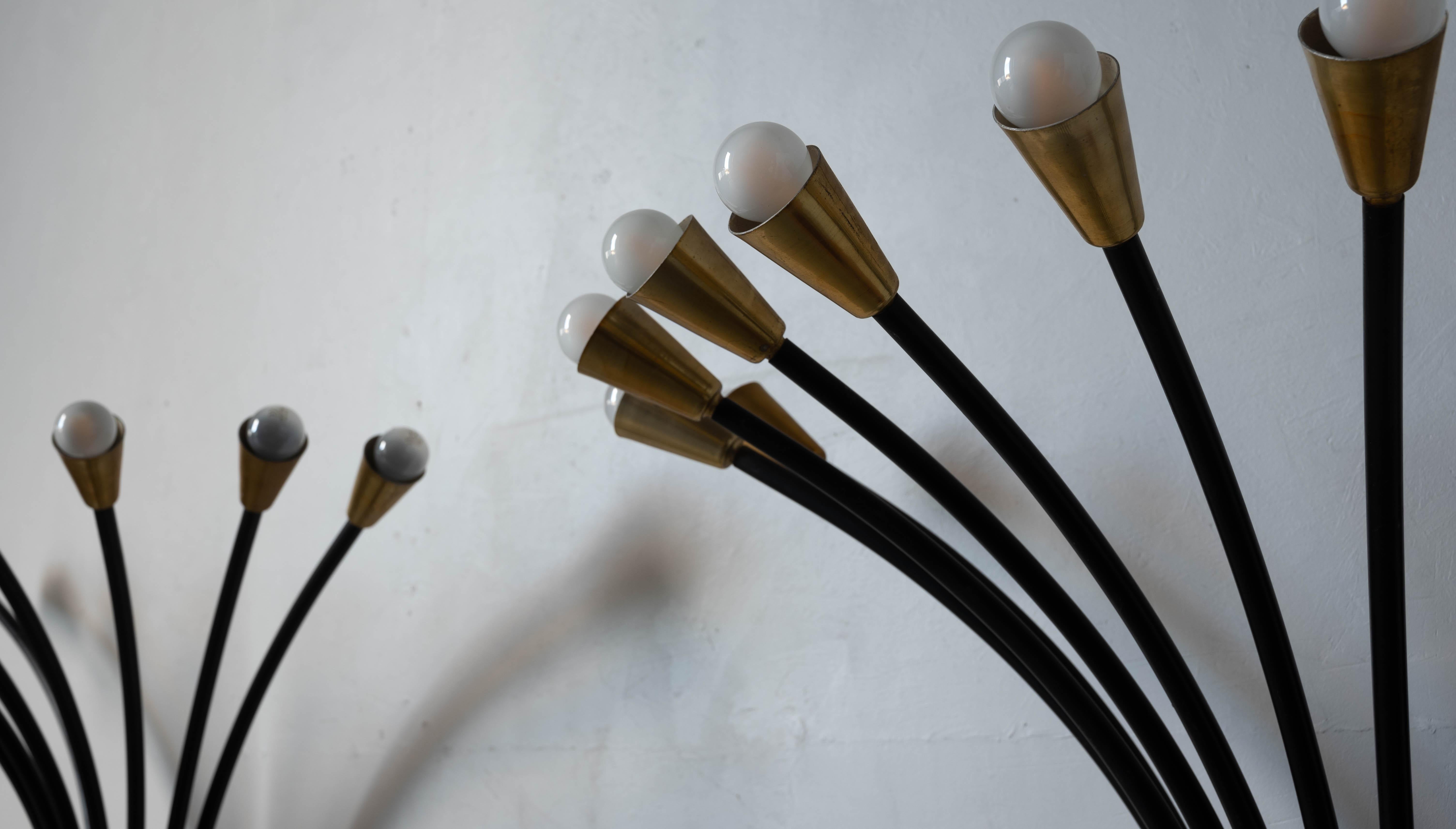 Italian Designer, Large Sconces, Brass, Black-Lacquered Metal, Italy, 1960s 2