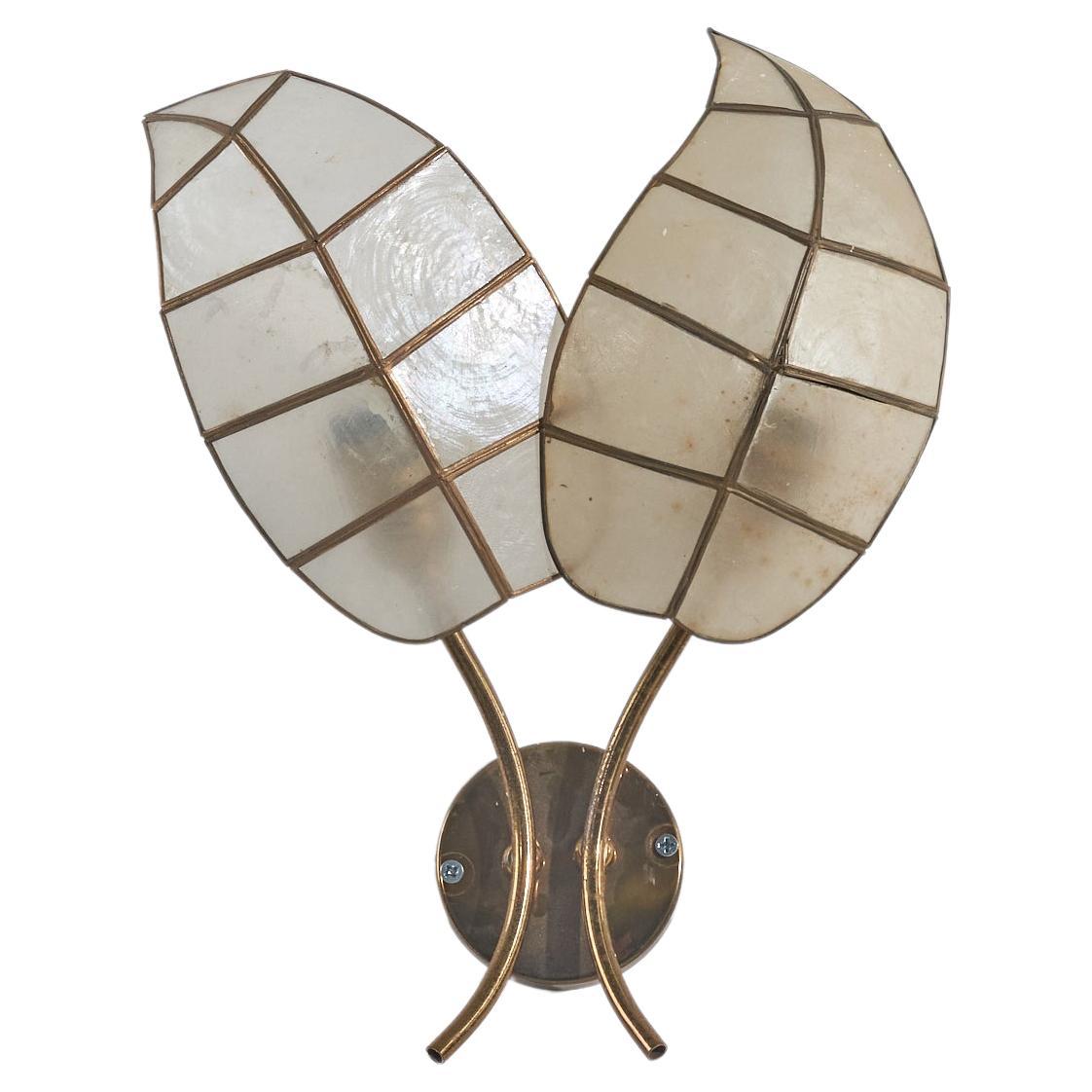 Italian Designer, Leaf Sconce, Brass, Glass, Italy, 1960s For Sale