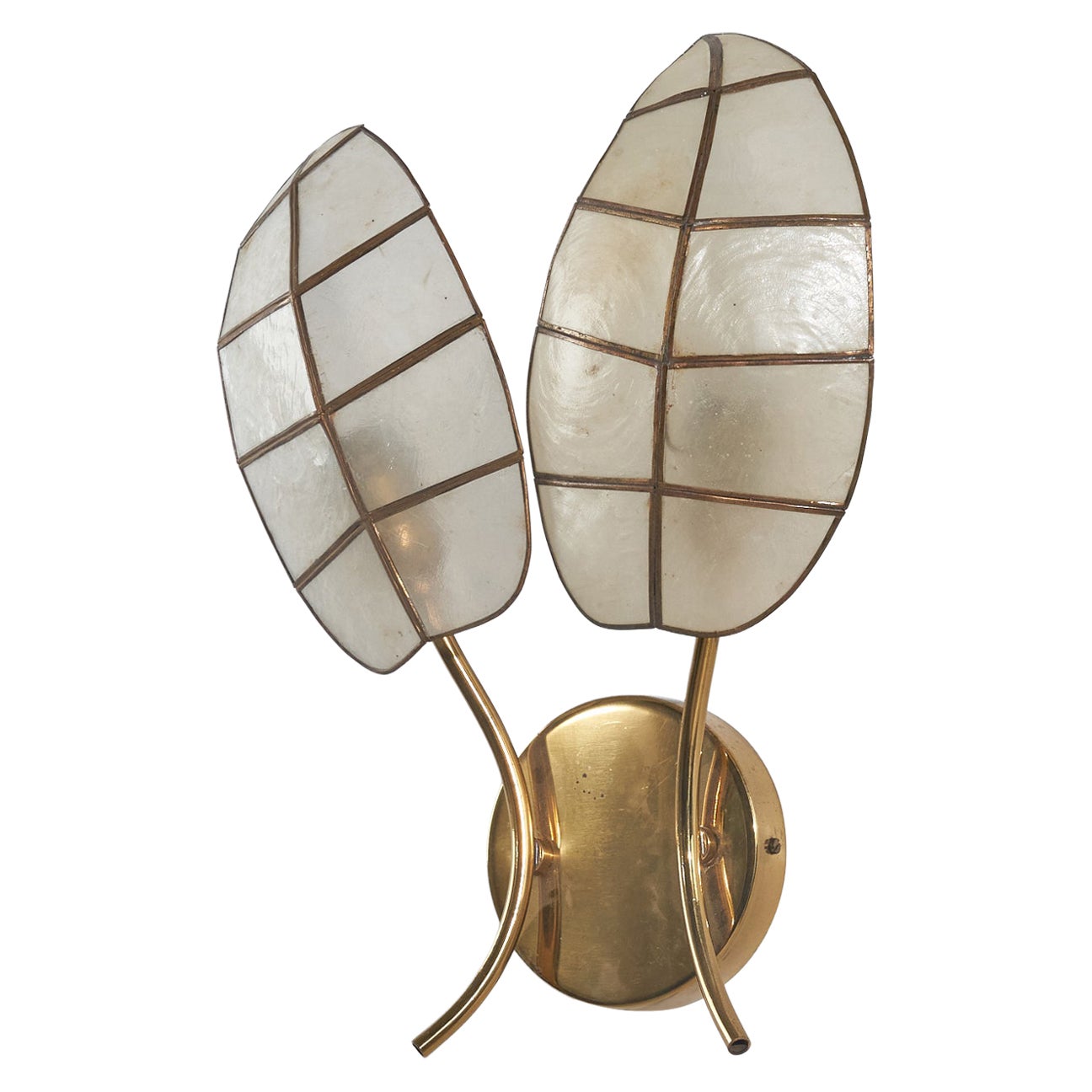 Italian Designer, Leaf Wall Light, Brass, Glass, Italy, 1960s