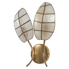 Italian Designer, Leaf Wall Light, Brass, Glass, Italy, 1960s
