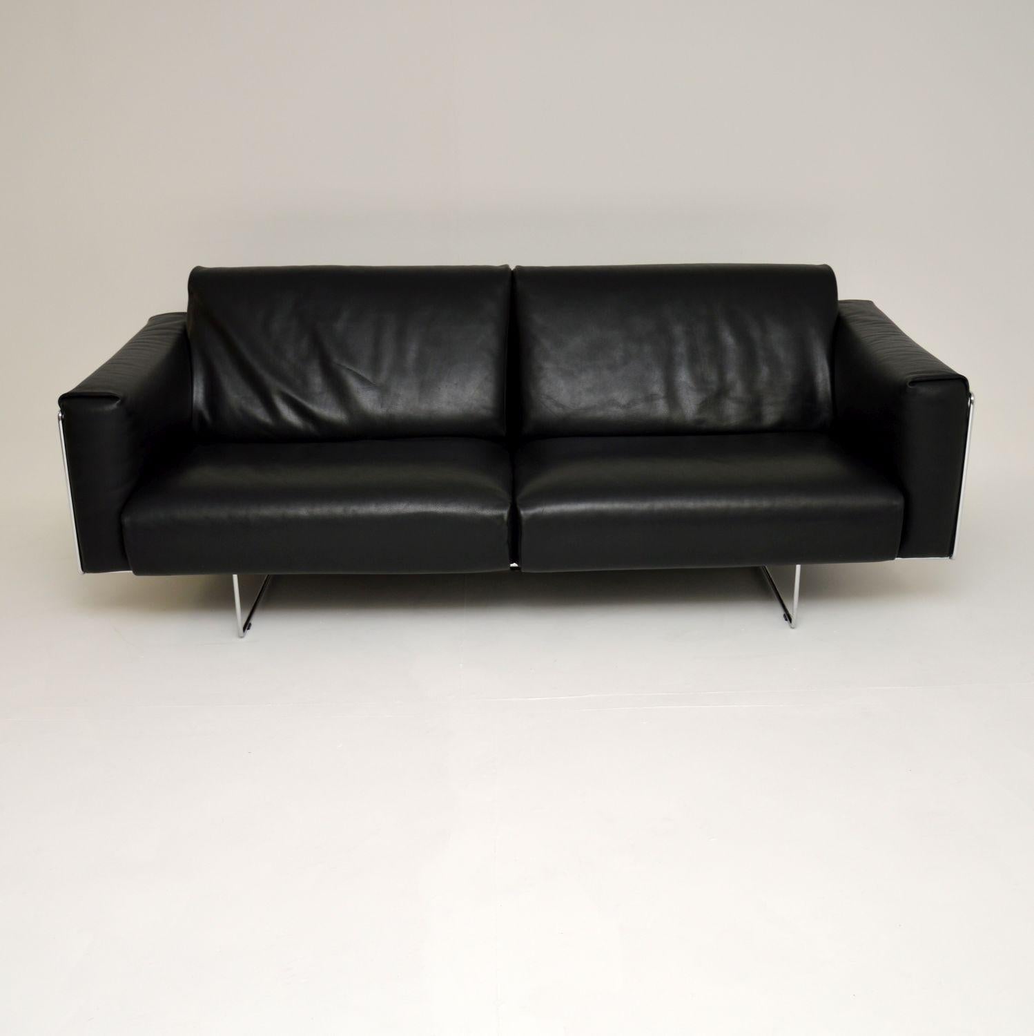 Italian Designer Leather & Chrome Sofa by Matteo Grassi 6