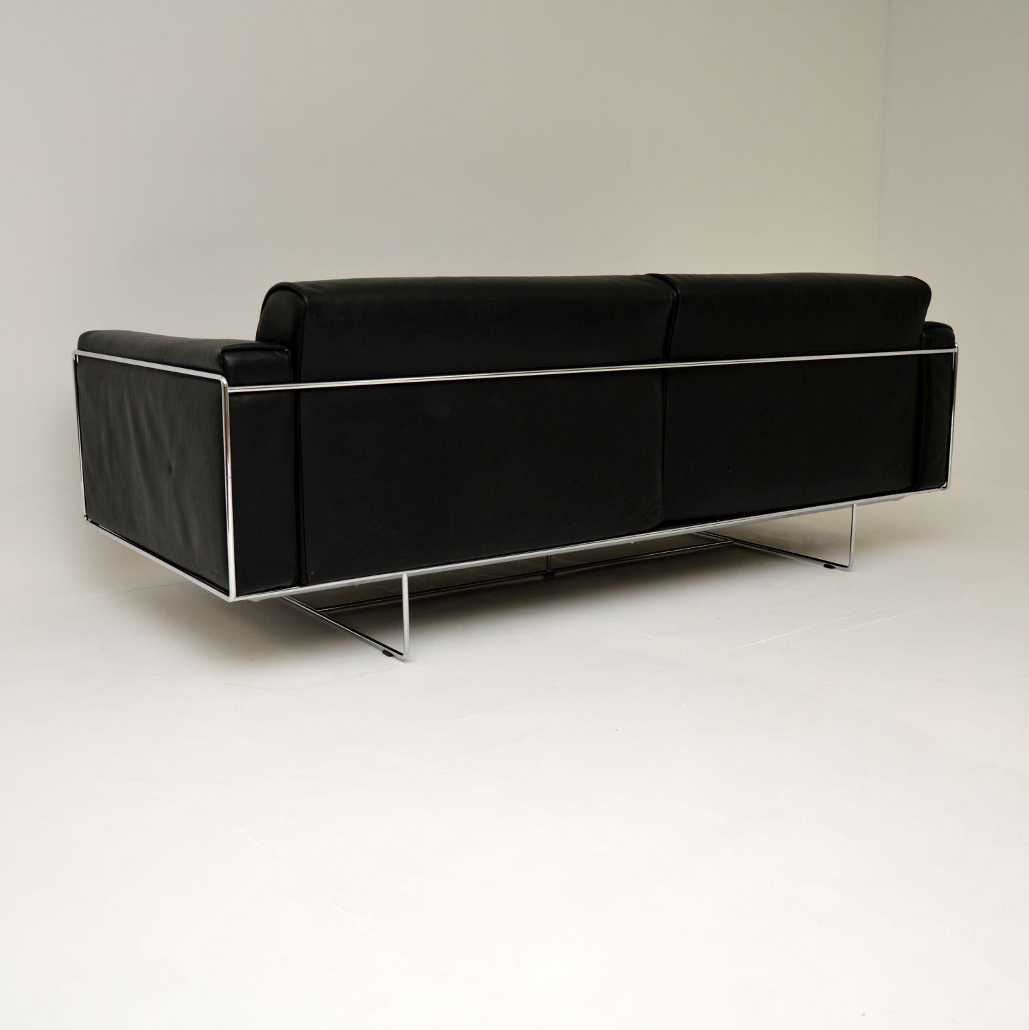 Italian Designer Leather & Chrome Sofa by Matteo Grassi In Good Condition In London, GB