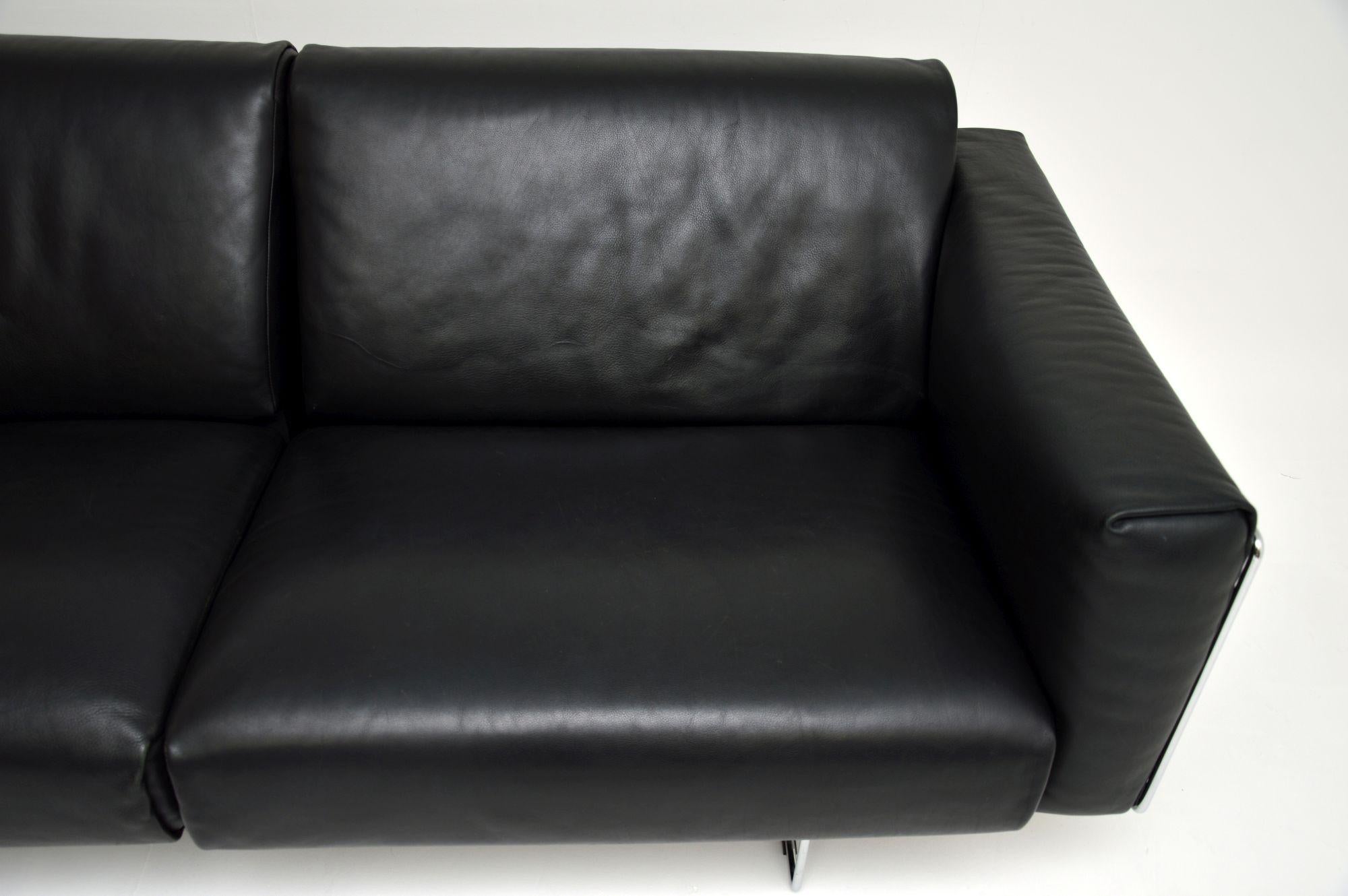 Italian Designer Leather & Chrome Sofa by Matteo Grassi 1