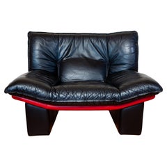 Sillón de cuero de diseño italiano años 80 Nicoletti Salotti Avanti Negro Rojo
