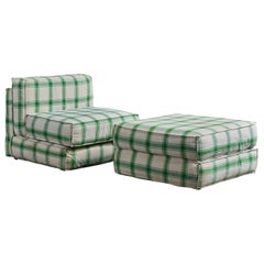 Italienischer Designer, Loungesessel und Hocker, Stoff, Italien, 1970er Jahre