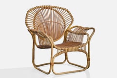 Italienischer Designer, Loungesessel, Bambus, Rattan, Italien, 1950er Jahre