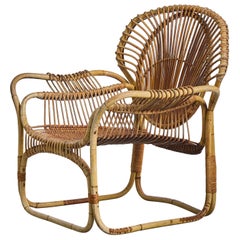 Italienischer Designer, Loungesessel, Bambus, Rattan, Italien, 1950er Jahre