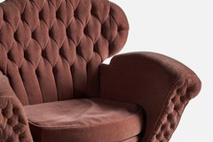Italian Designer, Lounge Chair, Fabric, Brass, Italy, 1940s