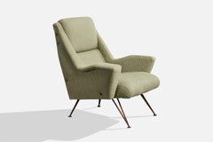 Italienischer Designer, Loungesessel, Stoff, Messing, Italien, 1950er Jahre