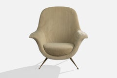 Diseñador italiano, Silla de salón, Tela, Latón, Italia, Década de 1950