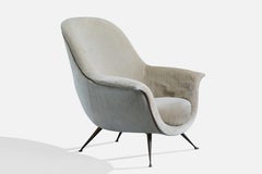 Italienischer Designer, Loungesessel, Stoff, Messing, Italien, 1950er Jahre