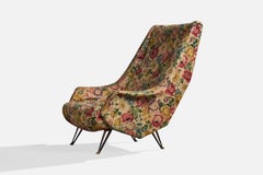 Designer italien, chaise longue, tissu, laiton, Italie, années 1950