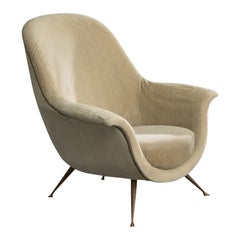 Diseñador italiano, Silla de salón, Tela, Latón, Italia, Década de 1950