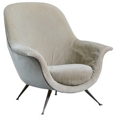 Italienischer Designer, Loungesessel, Stoff, Messing, Italien, 1950er Jahre