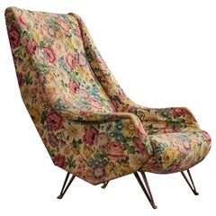 Designer italien, chaise longue, tissu, laiton, Italie, années 1950