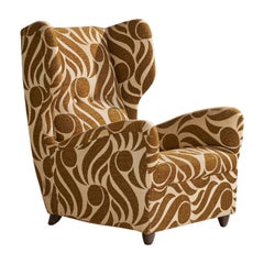 Designer italien, fauteuil de salon, tissu, bois, Italie, années 1940
