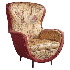 Designer italien, fauteuil de salon, tissu, bois, Italie, années 1940