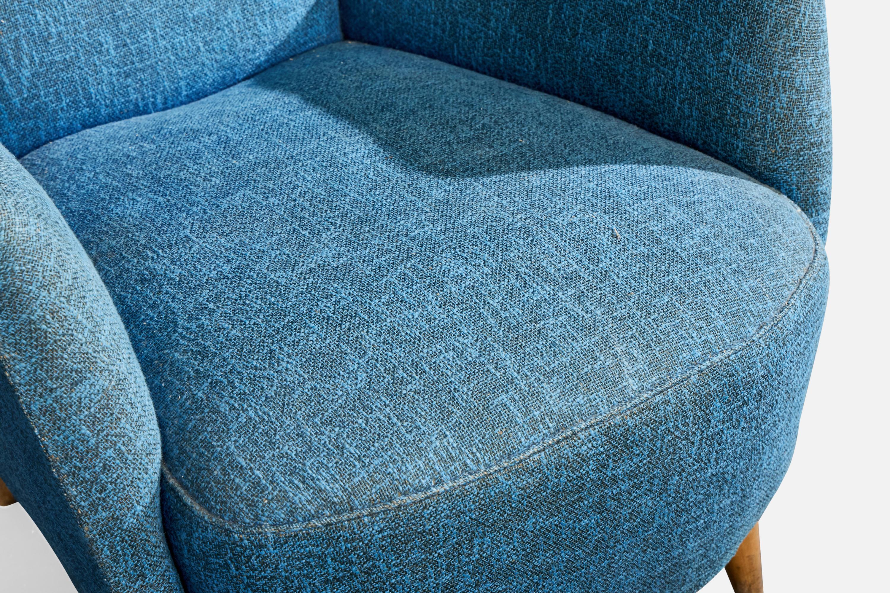 Italienischer Designer, Loungesessel, Stoff, Holz, Italien, 1950er Jahre im Angebot 5