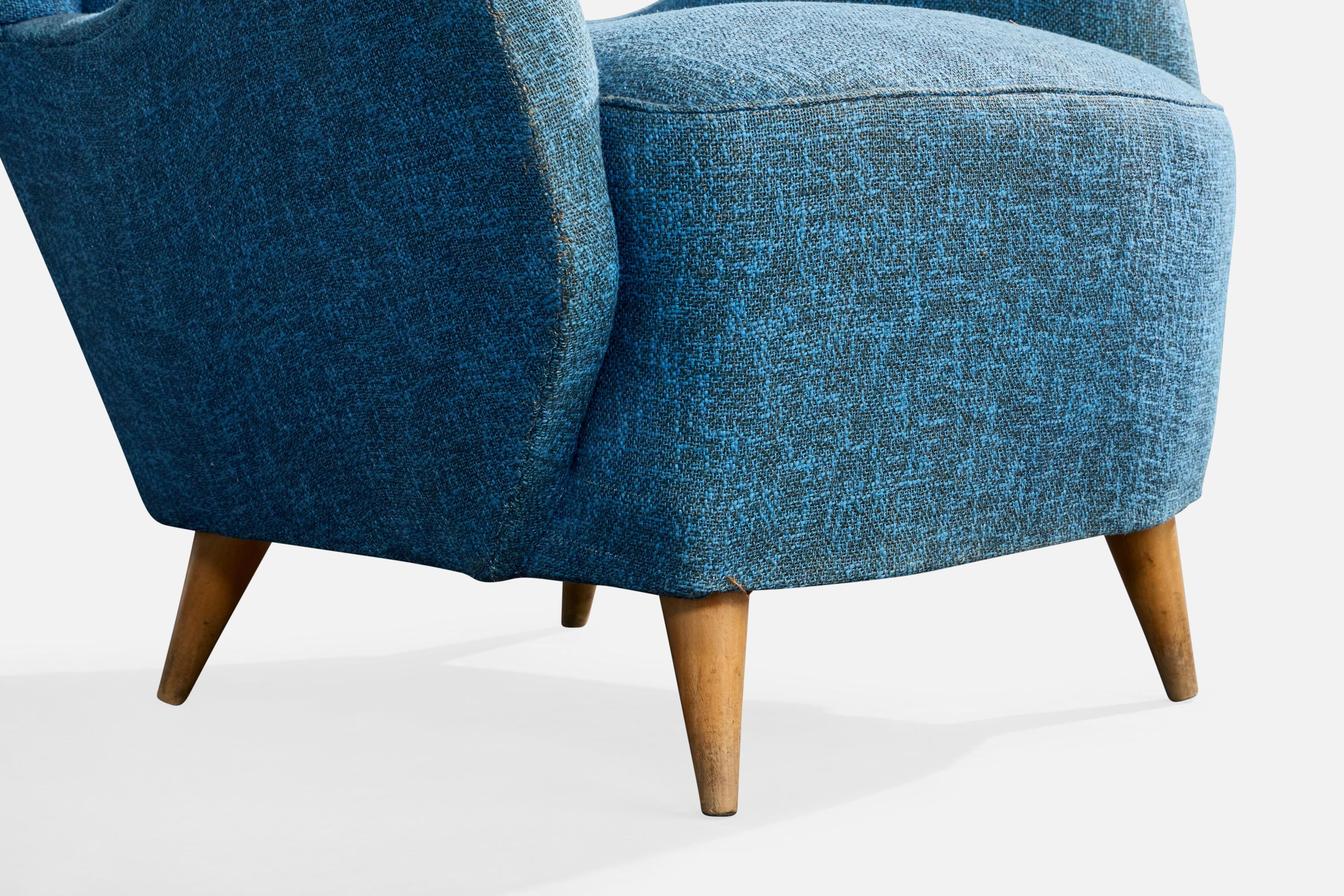 Italienischer Designer, Loungesessel, Stoff, Holz, Italien, 1950er Jahre im Angebot 6