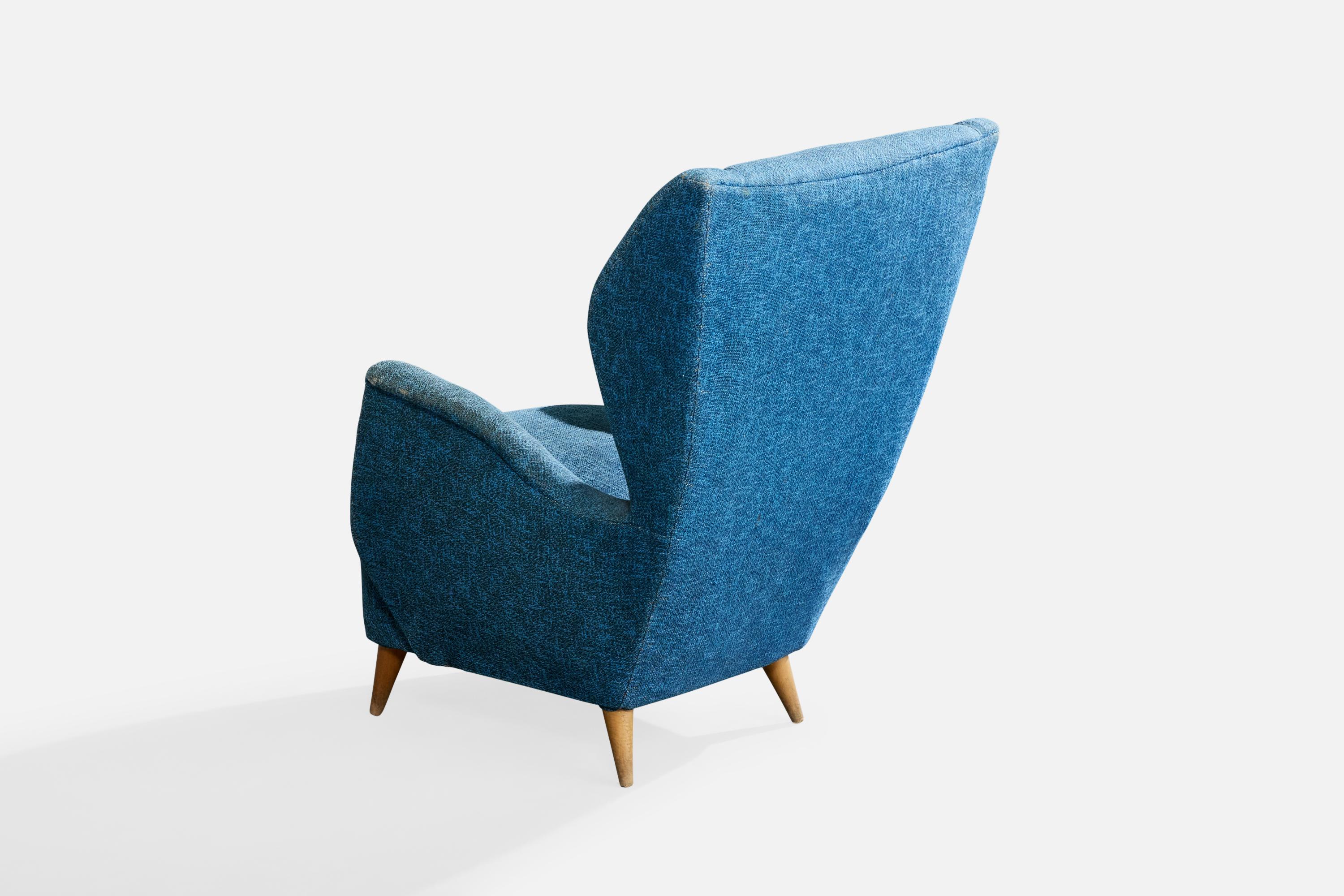 Italienischer Designer, Loungesessel, Stoff, Holz, Italien, 1950er Jahre (Mitte des 20. Jahrhunderts) im Angebot