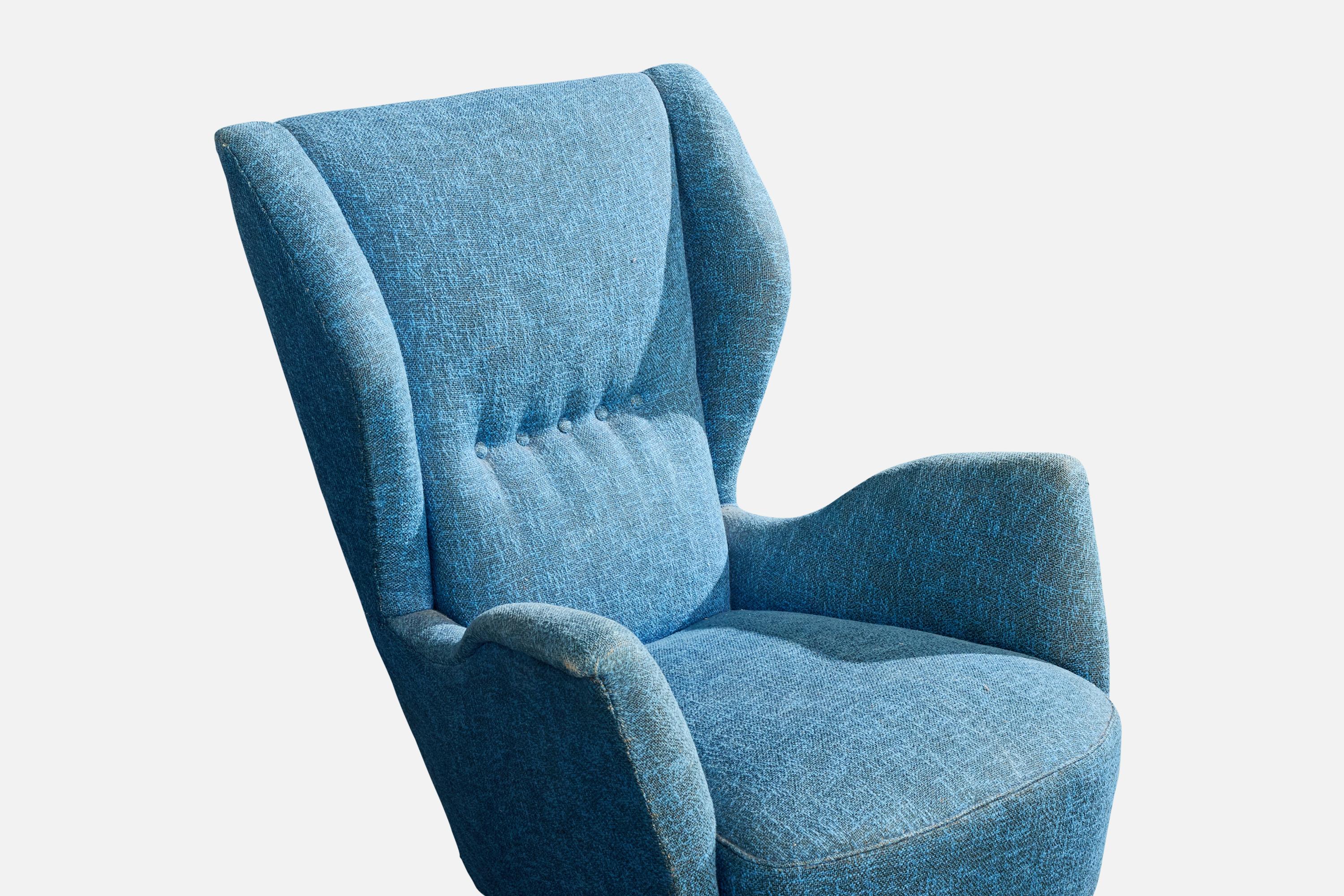 Italienischer Designer, Loungesessel, Stoff, Holz, Italien, 1950er Jahre im Angebot 2