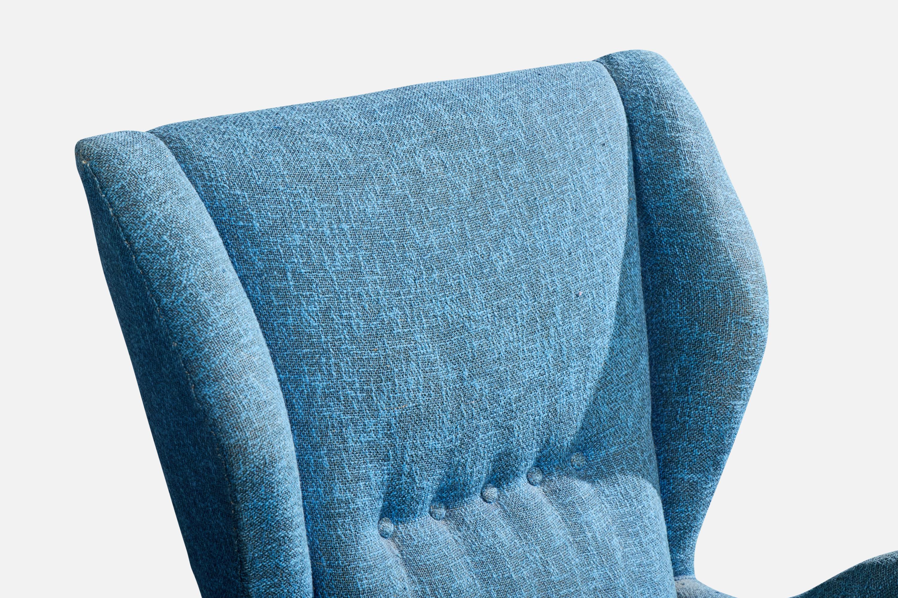 Italienischer Designer, Loungesessel, Stoff, Holz, Italien, 1950er Jahre im Angebot 3