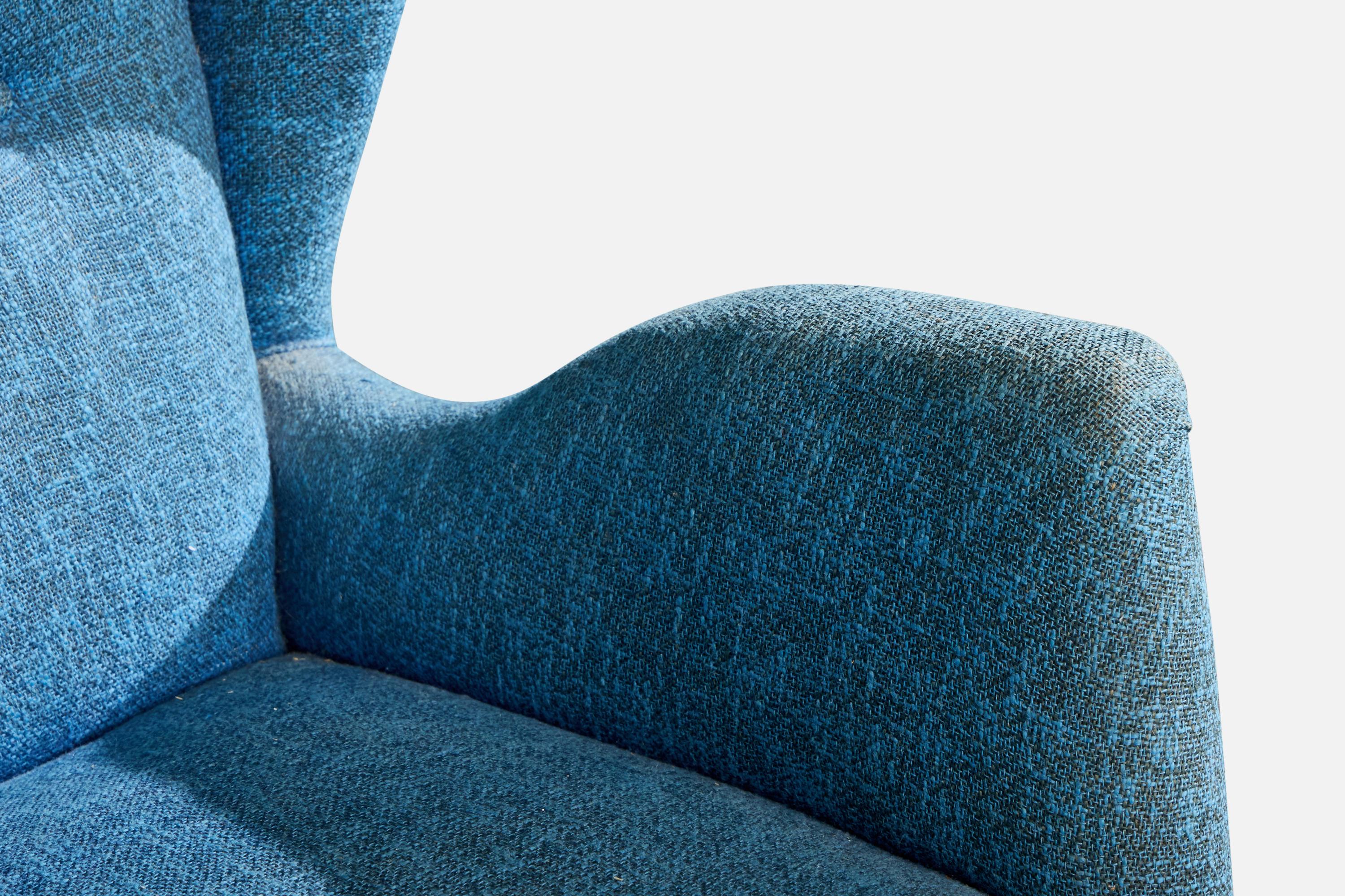 Italienischer Designer, Loungesessel, Stoff, Holz, Italien, 1950er Jahre im Angebot 4