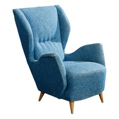 Italian Designer, Lounge Chair, Fabric, Wood, Italy, 1950s