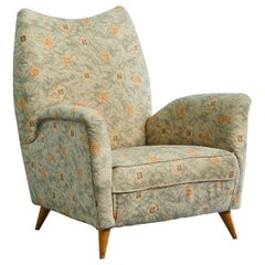Italienischer Designer, Loungesessel, Stoff, Holz, Italien, 1950er Jahre