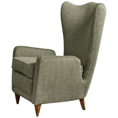 Italienischer Designer, Loungesessel, Stoff, Holz, Italien, 1950er Jahre