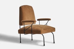 Italian Designer, Lounge Chair, Iron, Velvet, Italy, 1940s